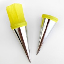 2 Metallic Paper & Crepe Cones from Germany ~ 4-3/4" ~ Silver Foil + Yellow Crepe